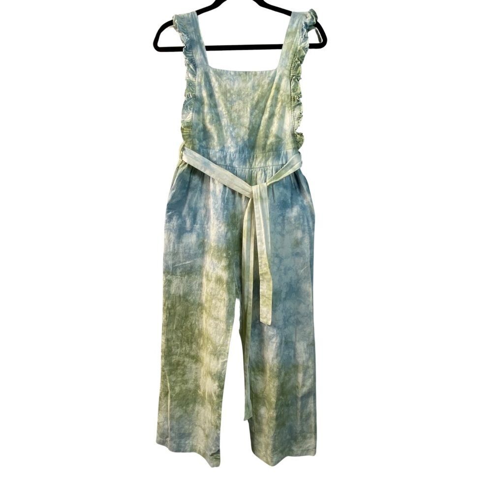Mod Goddess Tie Dye Wide‎ Leg Jumpsuit Ruffle Overalls Size S